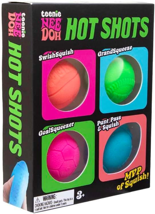 Schylling NeeDoh Hot Shot Teenie Needoh 4 Pack - Sensory Squeeze Toy - 1.5" in Diameter - Colors May Vary - Everyday Travel Squish