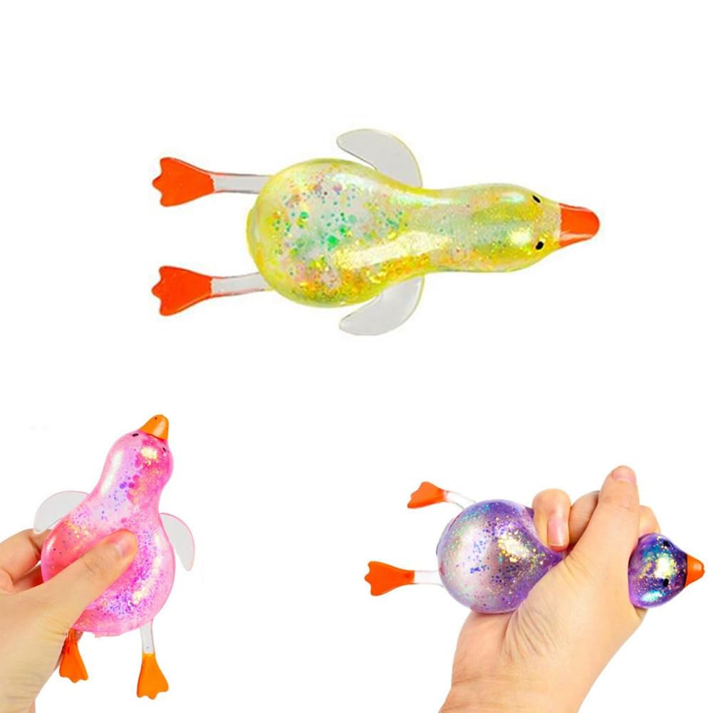 Glitter Duck Squeezes, Soft Cute Stress Relief Ball for Adults & Teens, Fun Decompression Duck Squishies Gift for Office Desk Party Favors Easter Basket Stuffer - Handy Cube