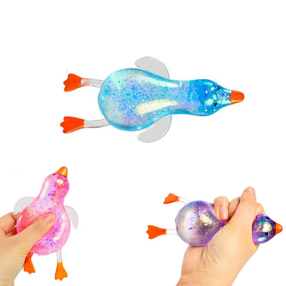 Glitter Duck Squeezes, Soft Cute Stress Relief Ball for Adults & Teens, Fun Decompression Duck Squishies Gift for Office Desk Party Favors Easter Basket Stuffer - Handy Cube