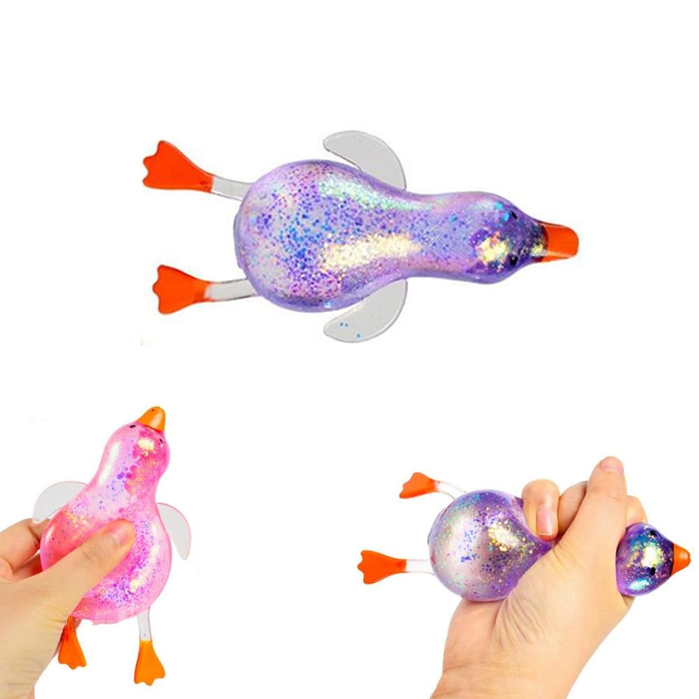 Glitter Duck Squeezes, Soft Cute Stress Relief Ball for Adults & Teens, Fun Decompression Duck Squishies Gift for Office Desk Party Favors Easter Basket Stuffer - Dreamy Cube