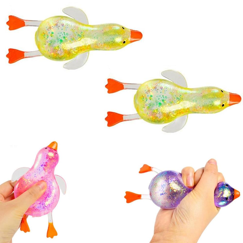 Glitter Duck Squeezes, Soft Cute Stress Relief Ball for Adults & Teens, Fun Decompression Duck Squishies Gift for Office Desk Party Favors Easter Basket Stuffer - Handy Cube