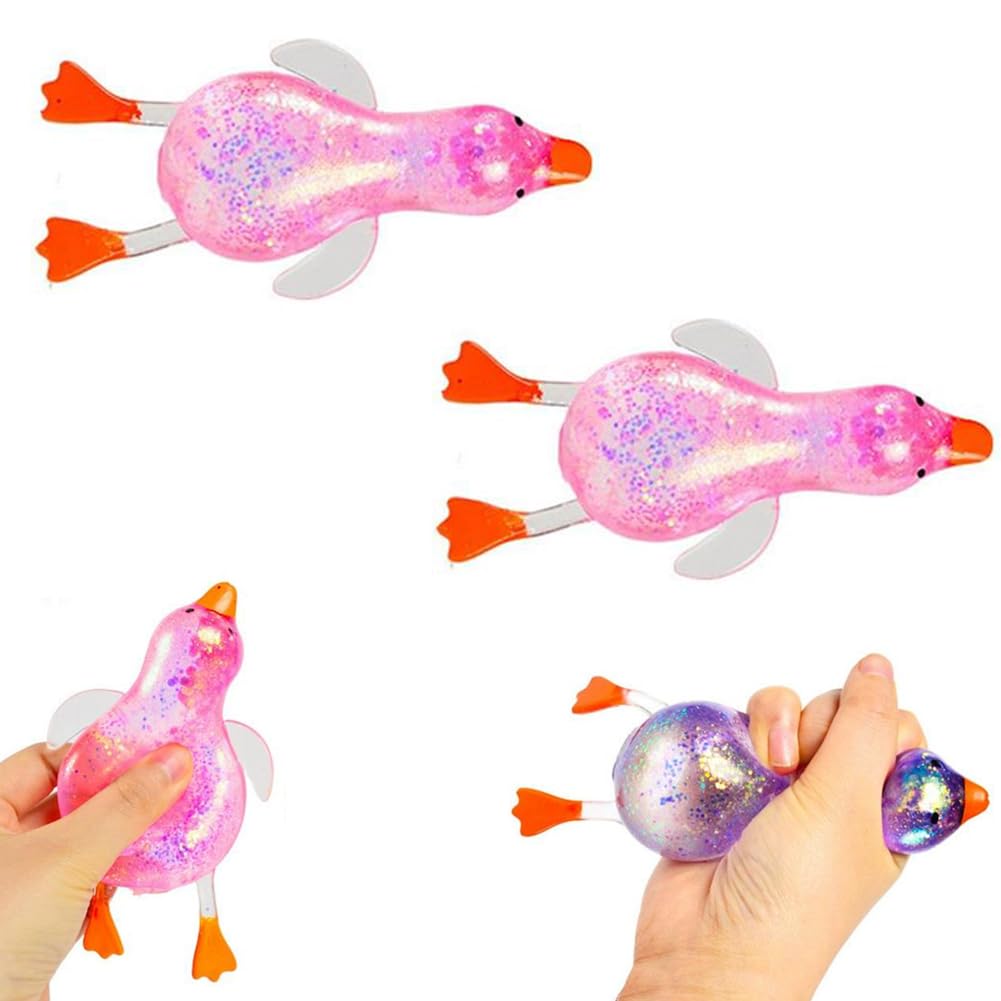 Glitter Duck Squeezes, Soft Cute Stress Relief Ball for Adults & Teens, Fun Decompression Duck Squishies Gift for Office Desk Party Favors Easter Basket Stuffer - Handy Cube