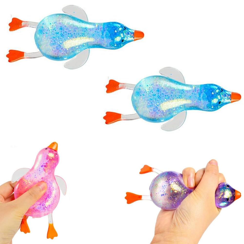 Glitter Duck Squeezes, Soft Cute Stress Relief Ball for Adults & Teens, Fun Decompression Duck Squishies Gift for Office Desk Party Favors Easter Basket Stuffer - Handy Cube