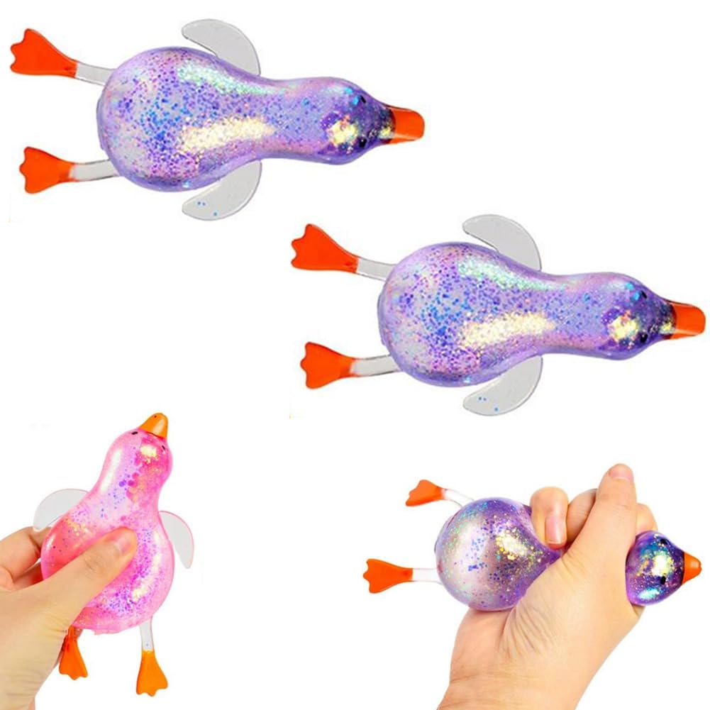Glitter Duck Squeezes, Soft Cute Stress Relief Ball for Adults & Teens, Fun Decompression Duck Squishies Gift for Office Desk Party Favors Easter Basket Stuffer - Handy Cube