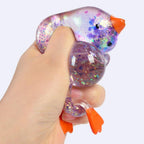 Glitter Duck Squeezes, Soft Cute Stress Relief Ball for Adults & Teens, Fun Decompression Duck Squishies Gift for Office Desk Party Favors Easter Basket Stuffer - Dreamy Cube
