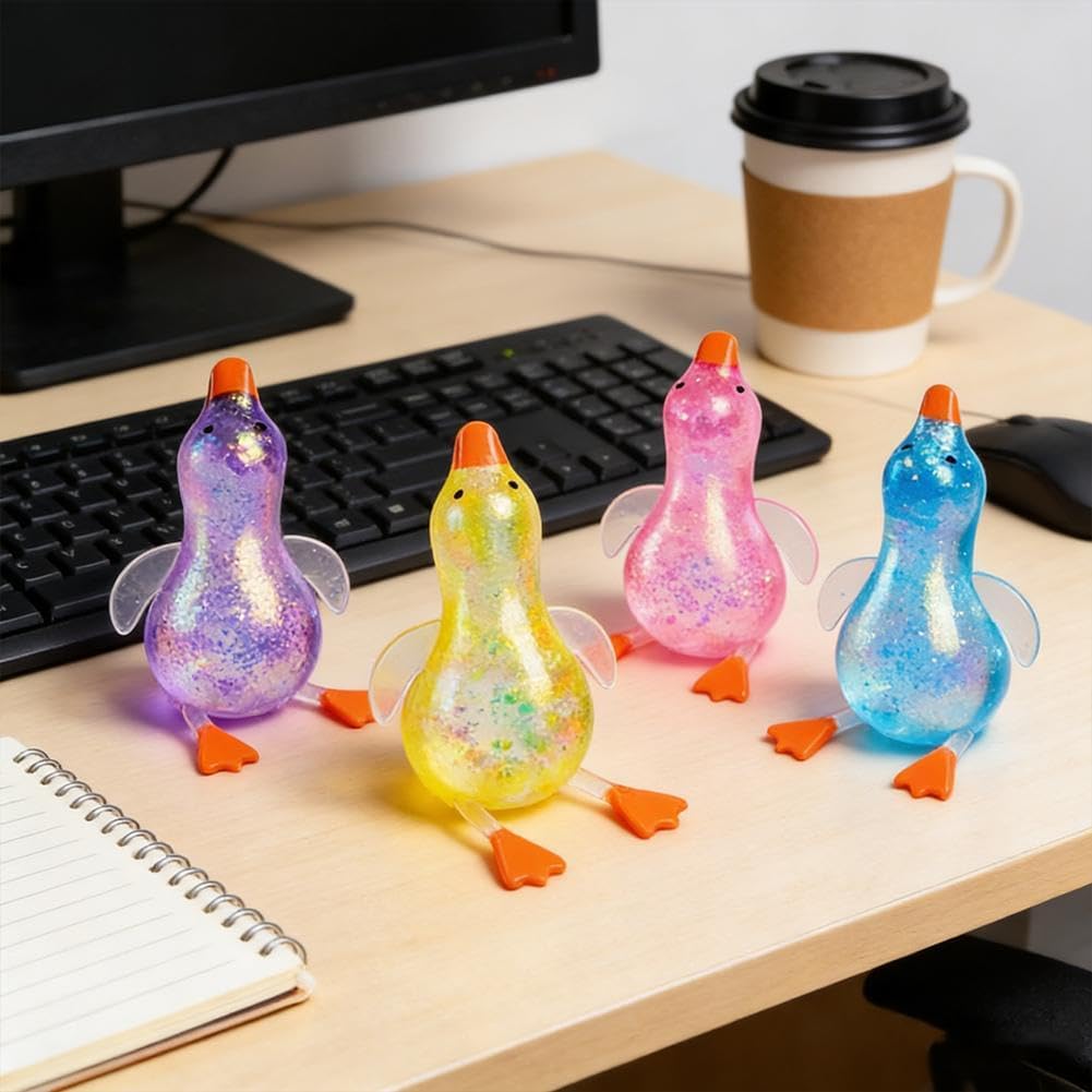 Glitter Duck Squeezes, Soft Cute Stress Relief Ball for Adults & Teens, Fun Decompression Duck Squishies Gift for Office Desk Party Favors Easter Basket Stuffer - Dreamy Cube