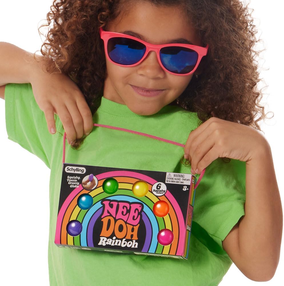 Schylling NeeDoh Rainboh Teenie - Sensory Squeeze Toy - Contains 6 Mini Groovy Globs - 1.5" Wide - Multicolored - Soft Mini Squish