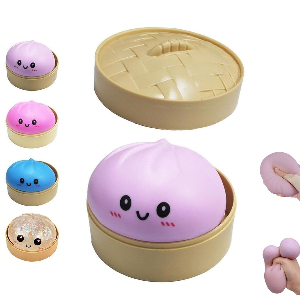 Dumpling Squishies Toy, Giant Glitter Dumpling, Colorful Dumplings Stress Balls Fidget Sensory Toy,Soft Squeeze Decompression Dough with Food Steamer, Stretchy Desk Toys (Purple) - Tactile Play Treat