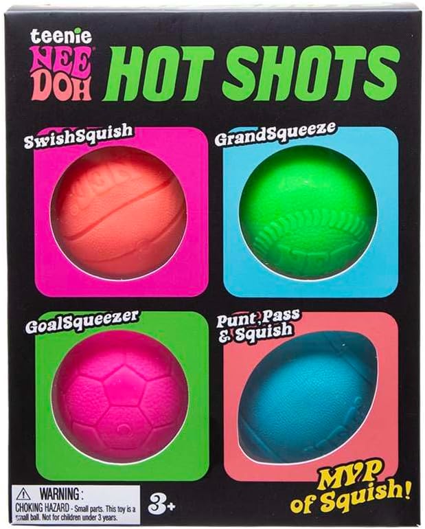 Schylling NeeDoh Hot Shot Teenie Needoh 4 Pack - Sensory Squeeze Toy - 1.5" in Diameter - Colors May Vary - Friendly Pocket Fidget