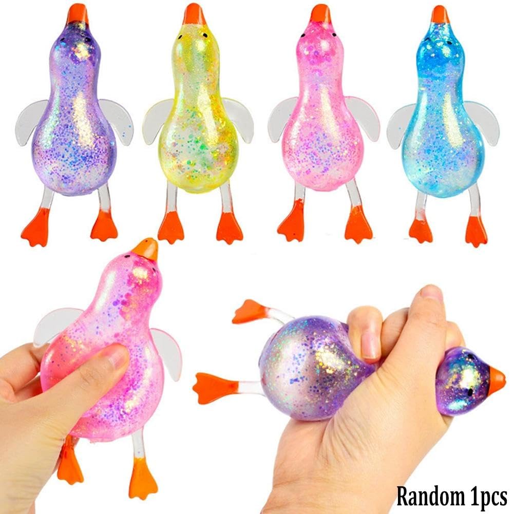 Glitter Duck Squeezes, Soft Cute Stress Relief Ball for Adults & Teens, Fun Decompression Duck Squishies Gift for Office Desk Party Favors Easter Basket Stuffer - Dreamy Cube