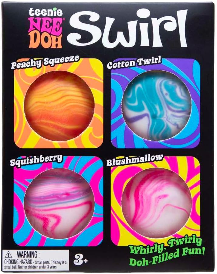 Schylling NeeDoh Teenie Swirl 4 Pack - Sensory Squeeze Toy - 1.5" in Diameter - Colors May Vary - Playful Little Fidget