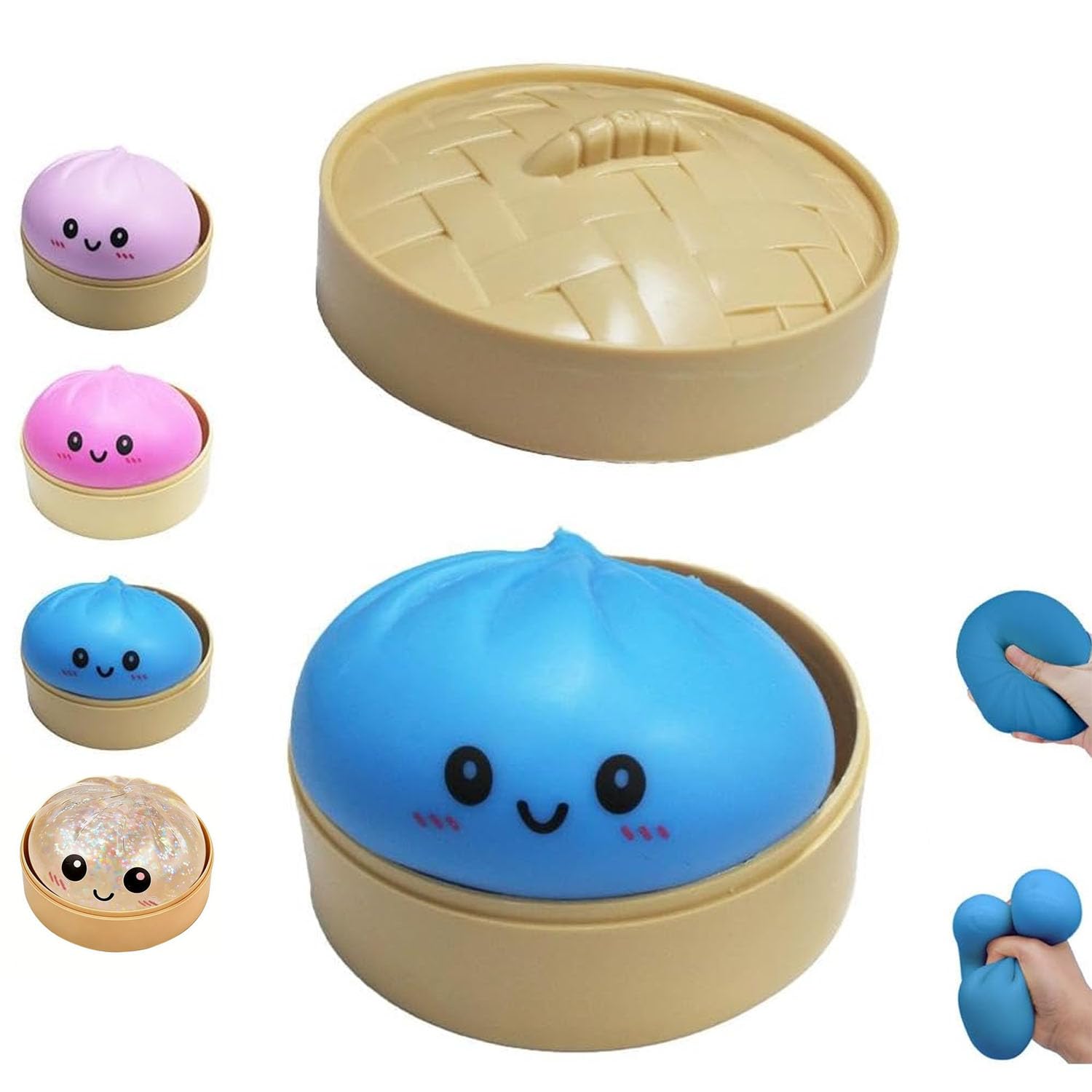 Dumpling Squishies Toy, Giant Glitter Dumpling, Colorful Dumplings Stress Balls Fidget Sensory Toy,Soft Squeeze Decompression Dough with Food Steamer, Stretchy Desk Toys (Purple) - Tactile Play Treat