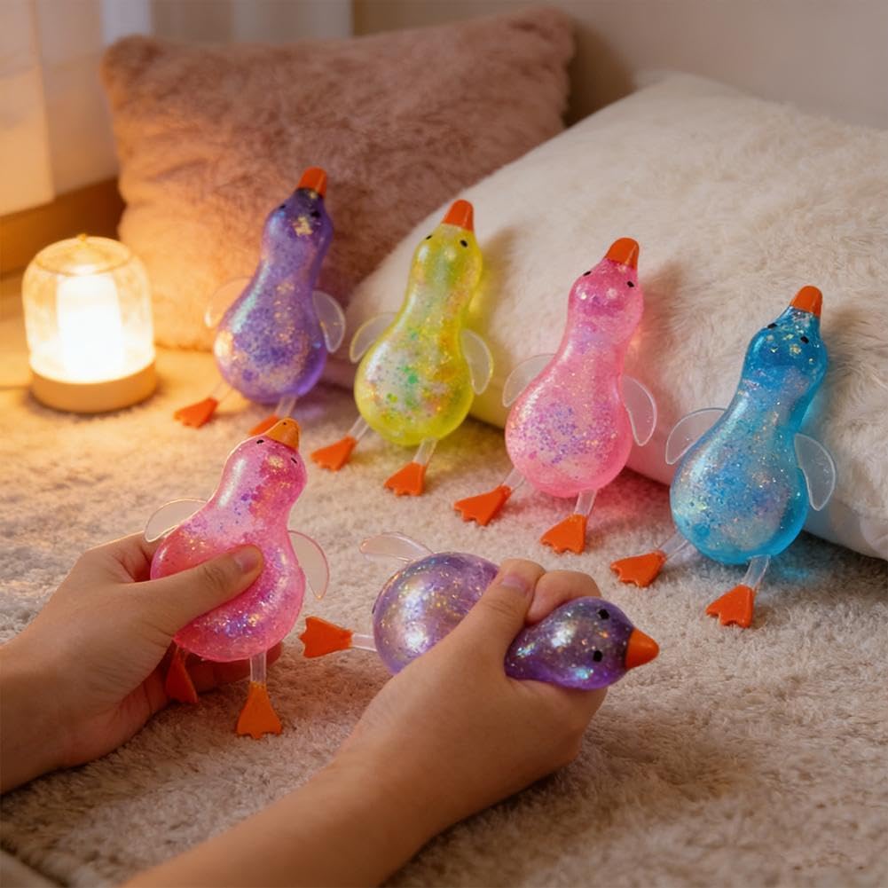 Glitter Duck Squeezes, Soft Cute Stress Relief Ball for Adults & Teens, Fun Decompression Duck Squishies Gift for Office Desk Party Favors Easter Basket Stuffer - Handy Cube