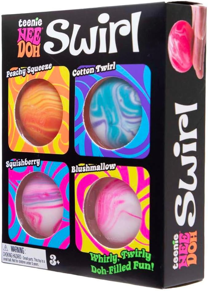 Schylling NeeDoh Teenie Swirl 4 Pack - Sensory Squeeze Toy - 1.5" in Diameter - Colors May Vary - Playful Little Fidget