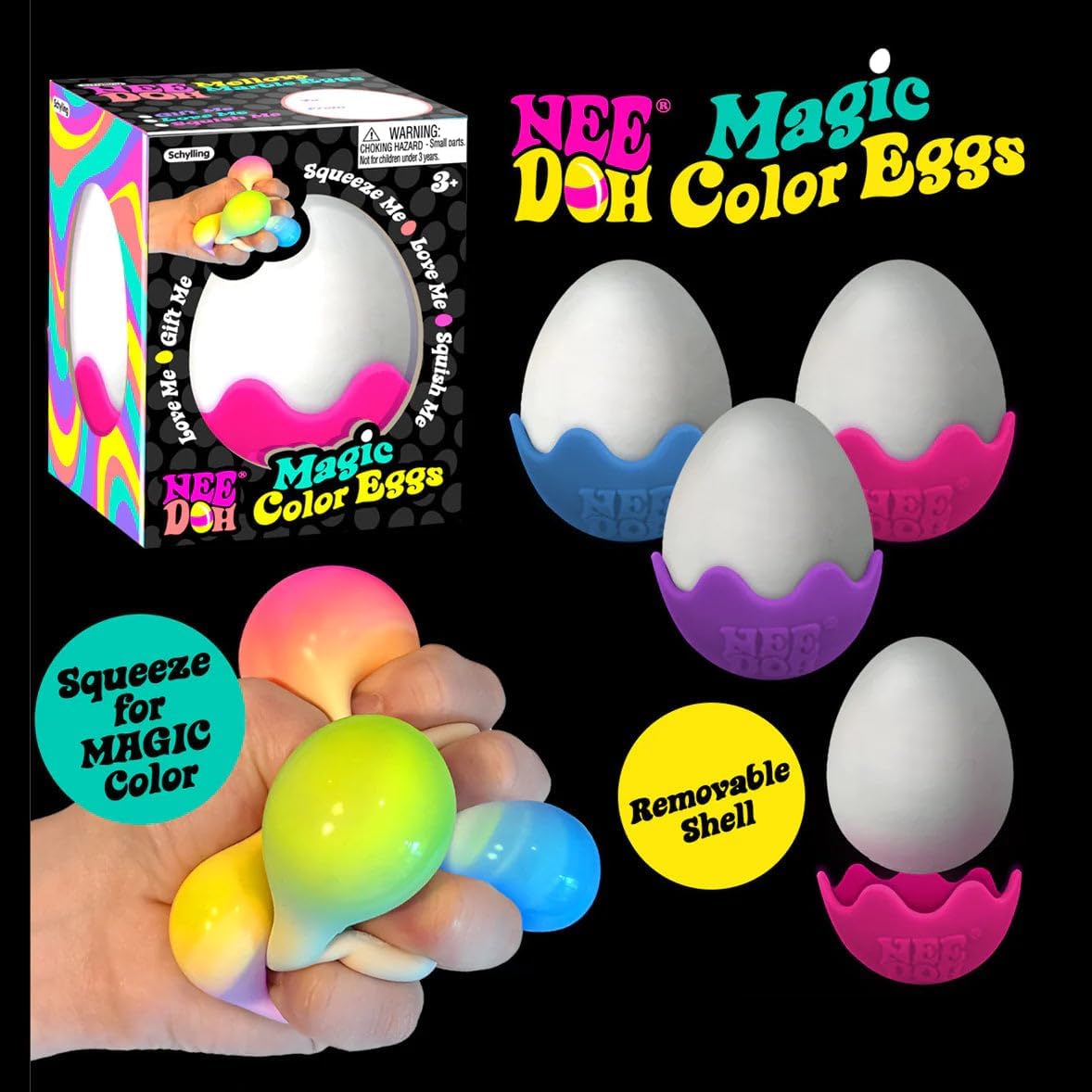 Schylling NeeDoh Magic Color Egg Groovy Glob Trio: Easter Fun - Assorted Colors Gift Set - 3 Pack - Relaxing Festive Fidget