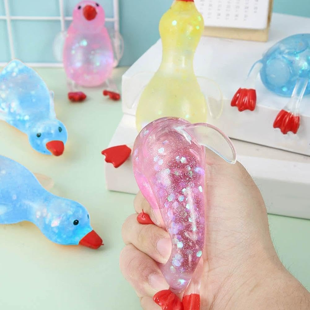 Glitter Duck Squeezes, Soft Cute Stress Relief Ball for Adults & Teens, Fun Decompression Duck Squishies Gift for Office Desk Party Favors Easter Basket Stuffer - Handy Cube