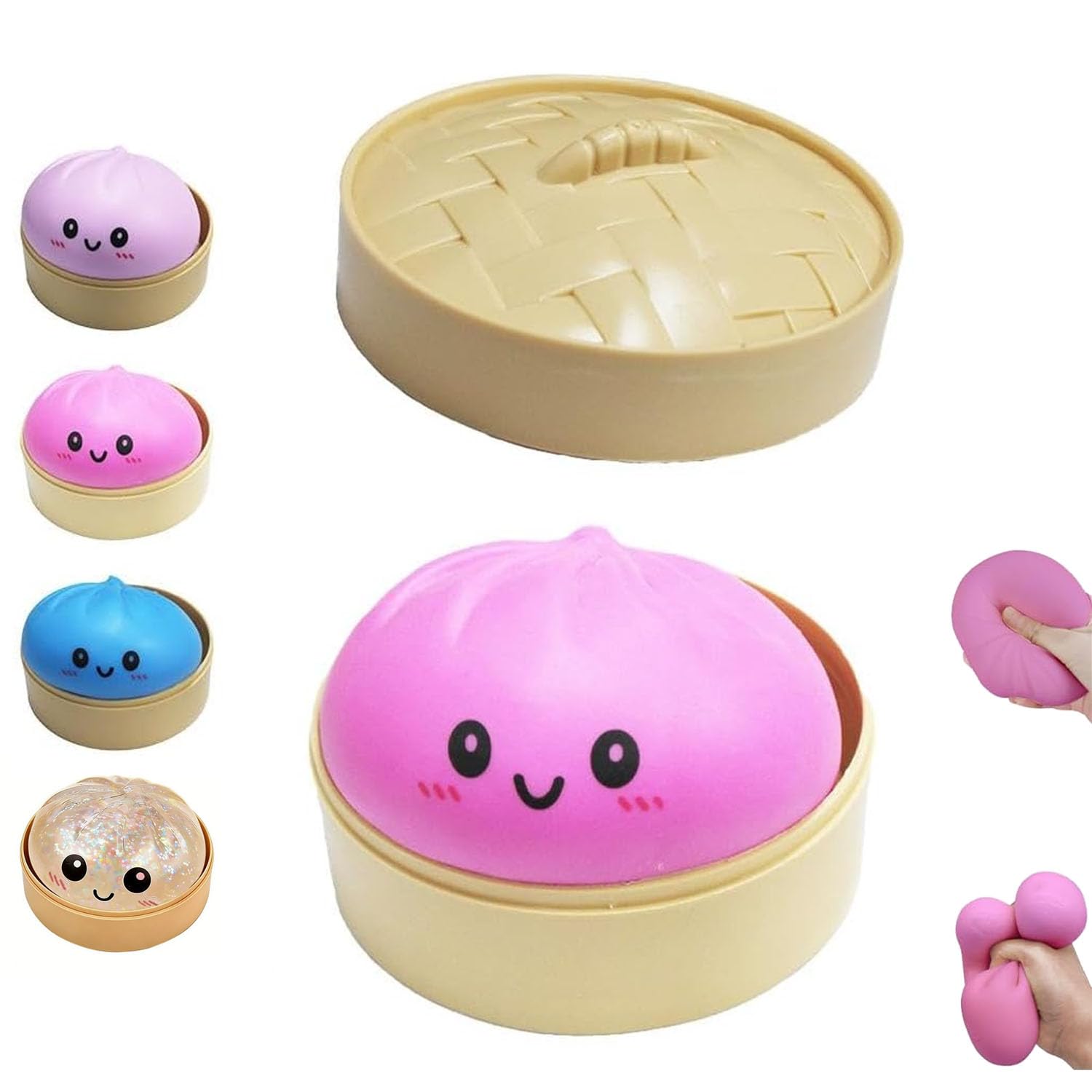 Dumpling Squishies Toy, Giant Glitter Dumpling, Colorful Dumplings Stress Balls Fidget Sensory Toy,Soft Squeeze Decompression Dough with Food Steamer, Stretchy Desk Toys (Purple) - Tactile Play Treat