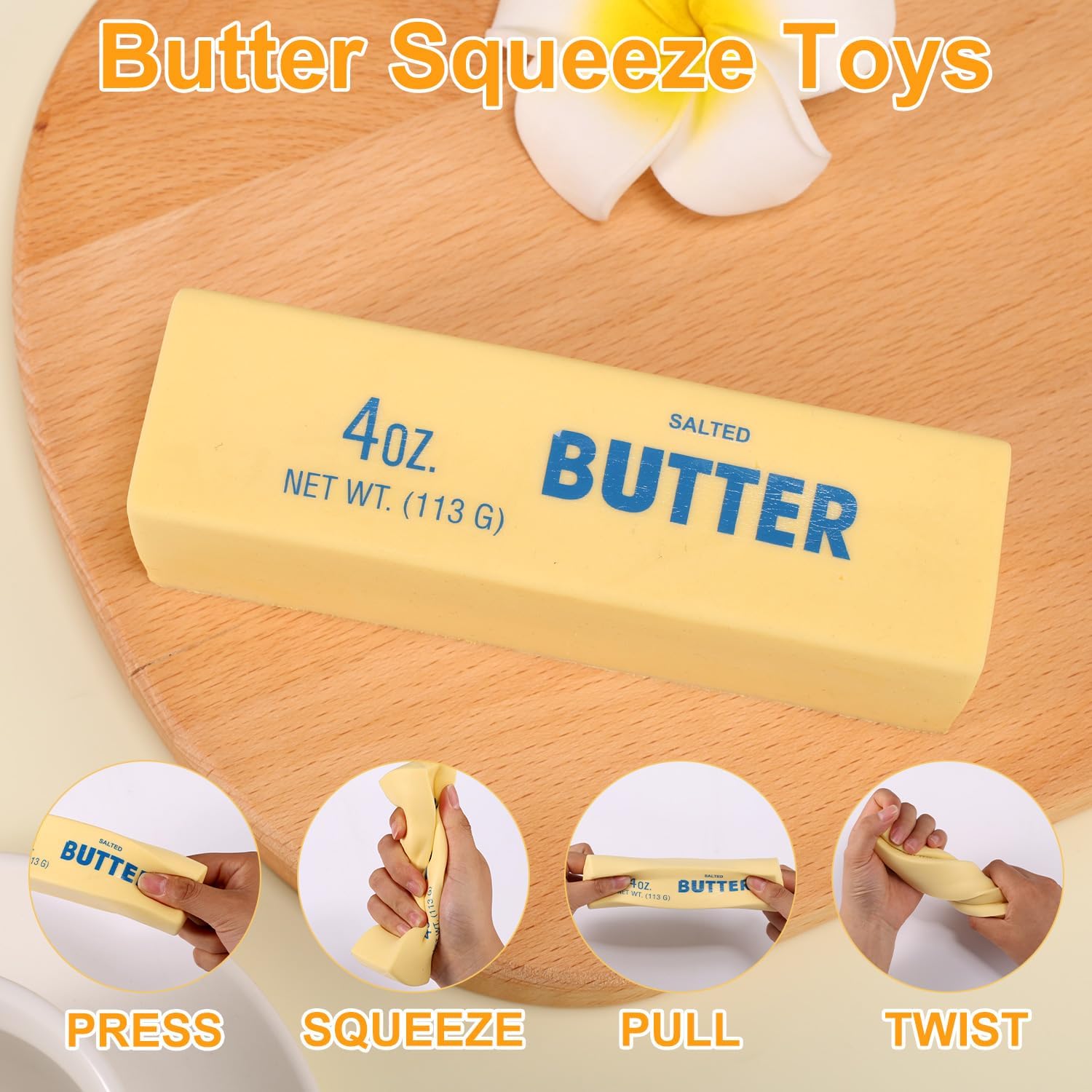Butter Squeeze Squishy Toy, PU Material Butter Stick Slow Rising Squeeze Food Fidget Toy for Office School (Light Yellow) - Happy Cube Squish