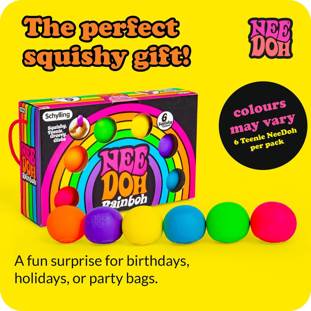 Schylling NeeDoh Rainboh Teenie - Sensory Squeeze Toy - Contains 6 Mini Groovy Globs - 1.5" Wide - Multicolored - Soft Mini Squish