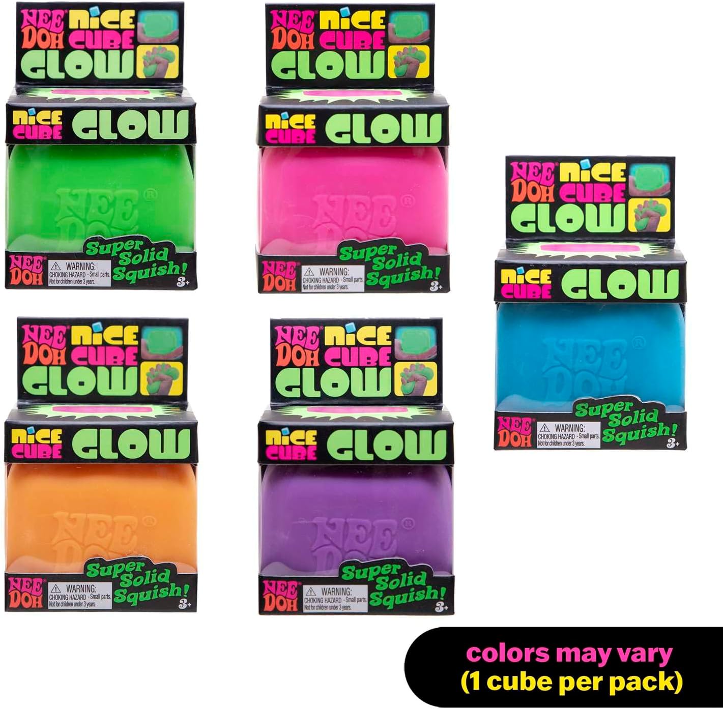 Schylling NeeDoh Nice Cube Glow - Squeeze Toy with a Super Solid Squish - Handy Sensory Cube