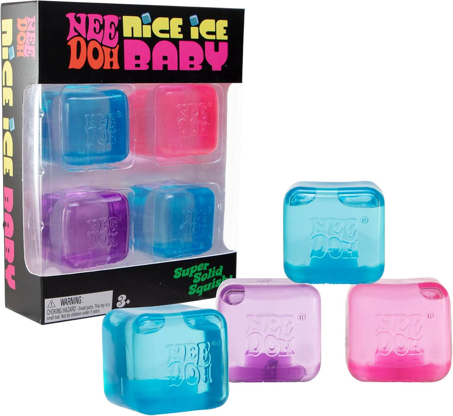 Schylling NeeDoh Nice Ice Baby 4 Pack - Sensory Squeeze Toy - 1.5" Cube - Colors May Vary - Cozy Cube Squish