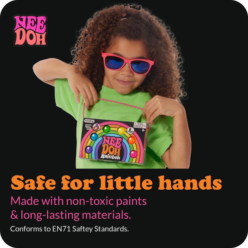 Schylling NeeDoh Rainboh Teenie - Sensory Squeeze Toy - Contains 6 Mini Groovy Globs - 1.5" Wide - Multicolored - Soft Mini Squish