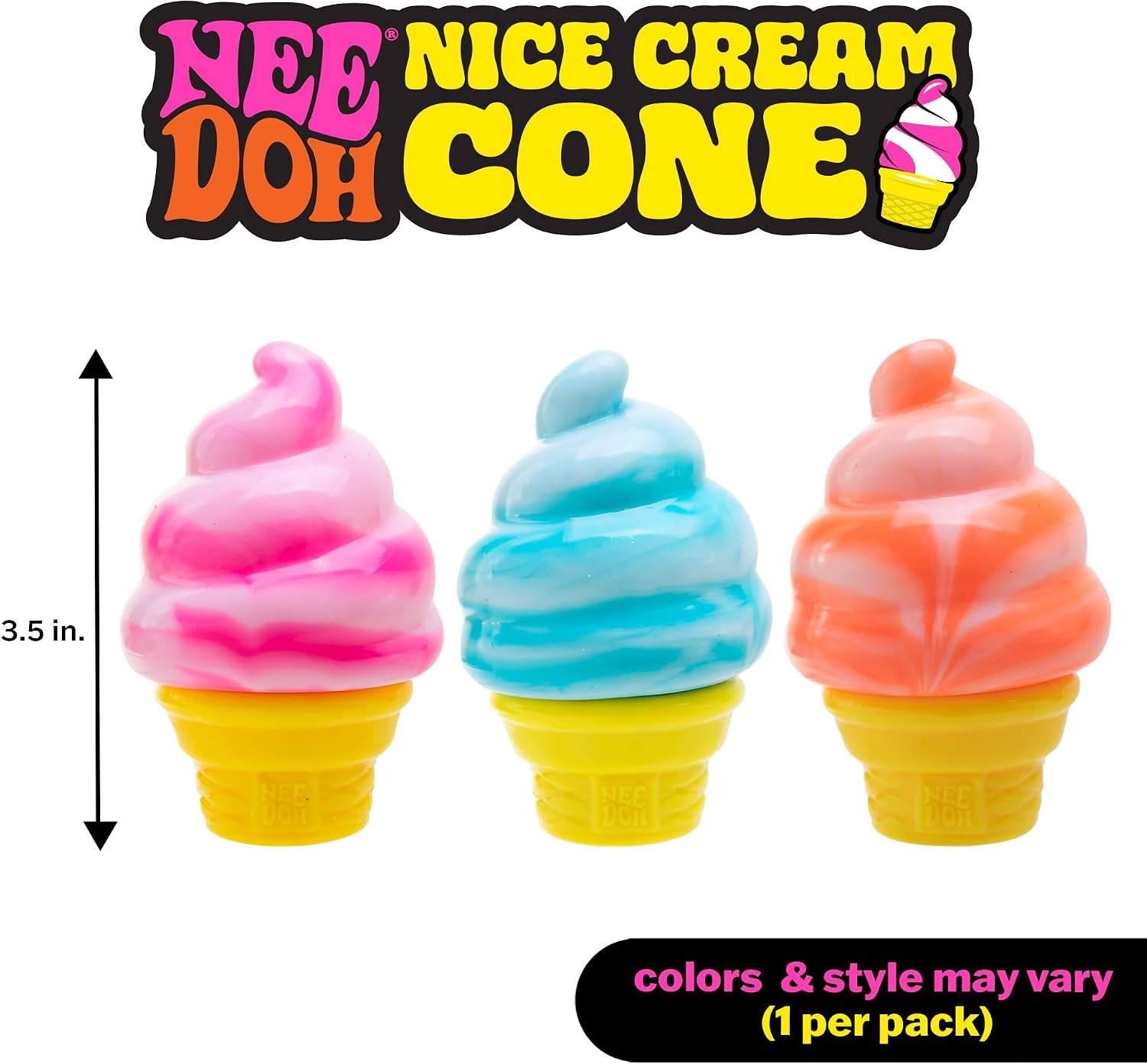 Needoh Nice Cream Cone - Sensory Squeeze Toy by Schylling - Smooth Cube Squish
