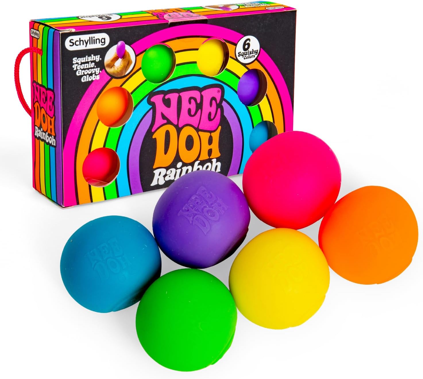 Schylling NeeDoh Rainboh Teenie - Sensory Squeeze Toy - Contains 6 Mini Groovy Globs - 1.5" Wide - Multicolored - Soft Mini Squish