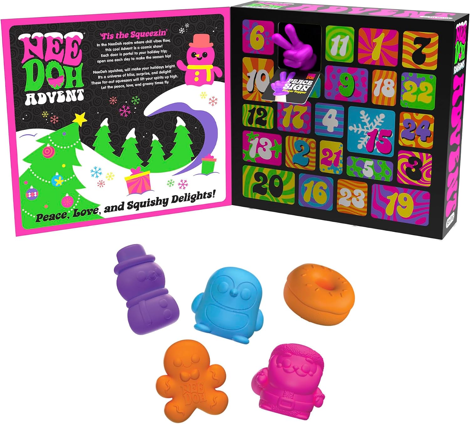 Schylling NeeDoh Squishmas Advent Calendar - 24 Mini Squeeze Toys - Christmas Countdown - Ages 3 to Adult - Relaxing Travel Squish