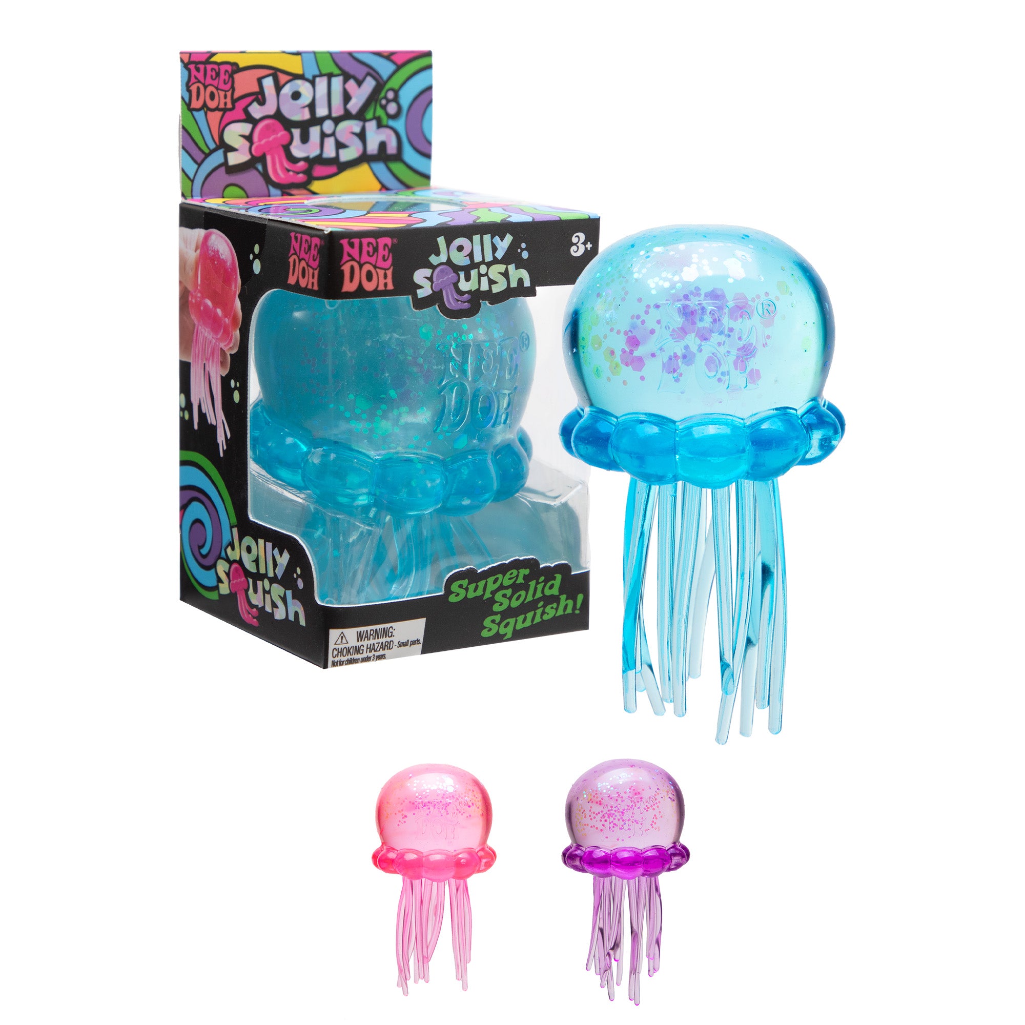 Schylling NeeDoh Jelly Squish - Stretchy Glitter Jellyfish Toy - Colorful Animal Squish